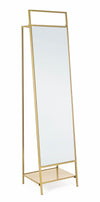 Oglinda decorativa de podea din metal si MDF, cu raft si cuier, Ekbal, l46xA39xH181,5 cm