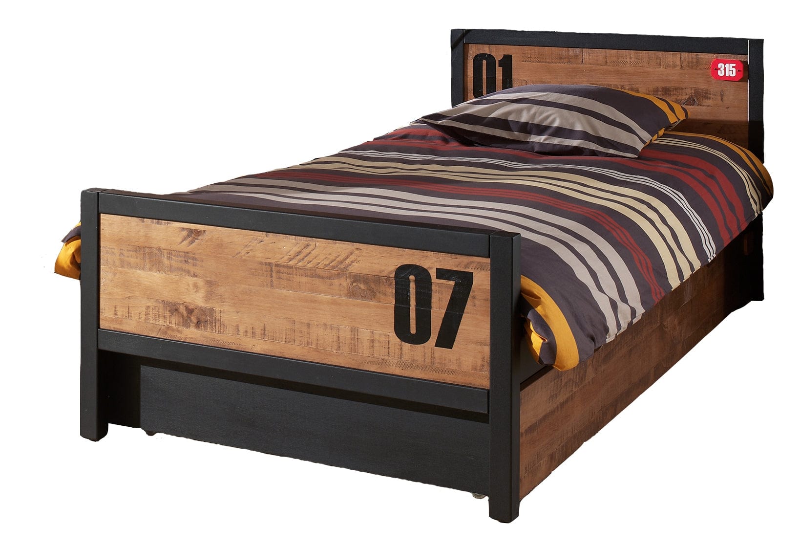 Set Mobila dormitor din lemn de pin si MDF, pentru copii 6 piese Alex Natural / Negru, 200 x 90 cm (1)