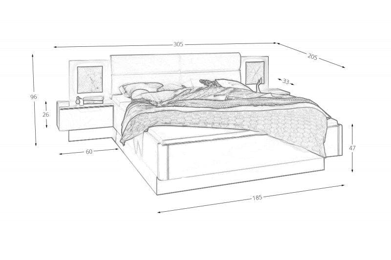 Set Mobila Dormitor din pal si piele ecologica, cu pat 200 x 180 cm, 3 piese Cappy Alb / Natural (12)