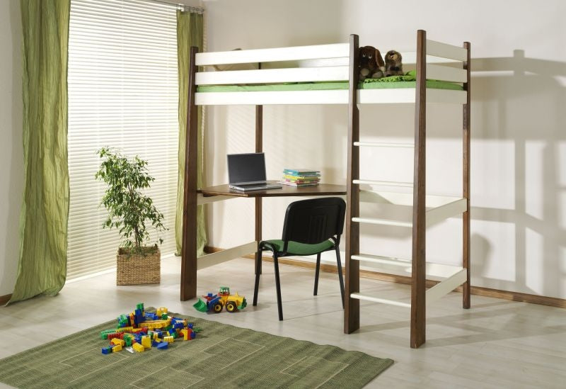 Pat etajat din lemn de pin, cu birou incorporat pentru copii Milosz, 200 x 90 cm (1)