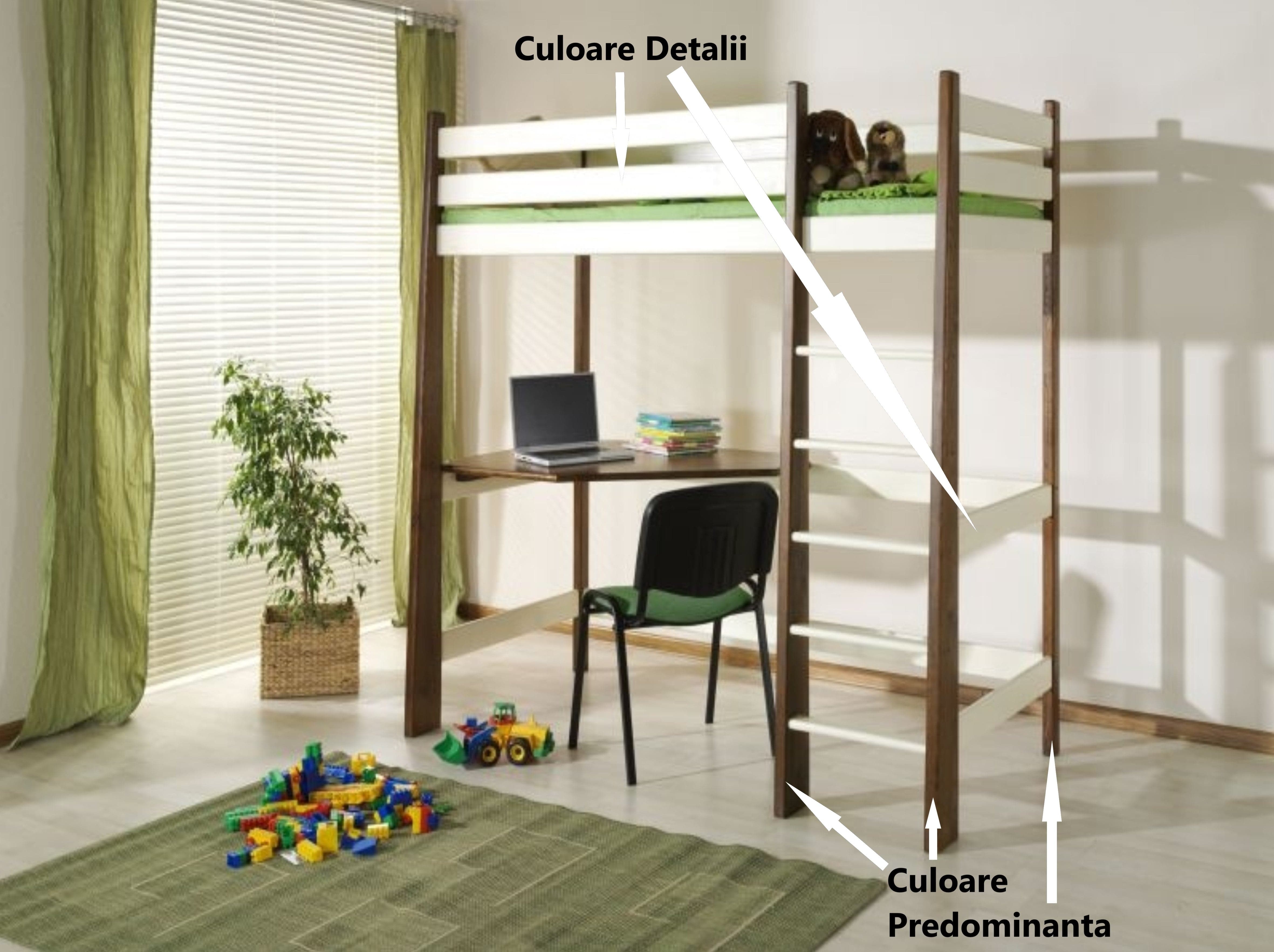 Pat etajat din lemn de pin, cu birou incorporat pentru copii Milosz, 200 x 90 cm (2)