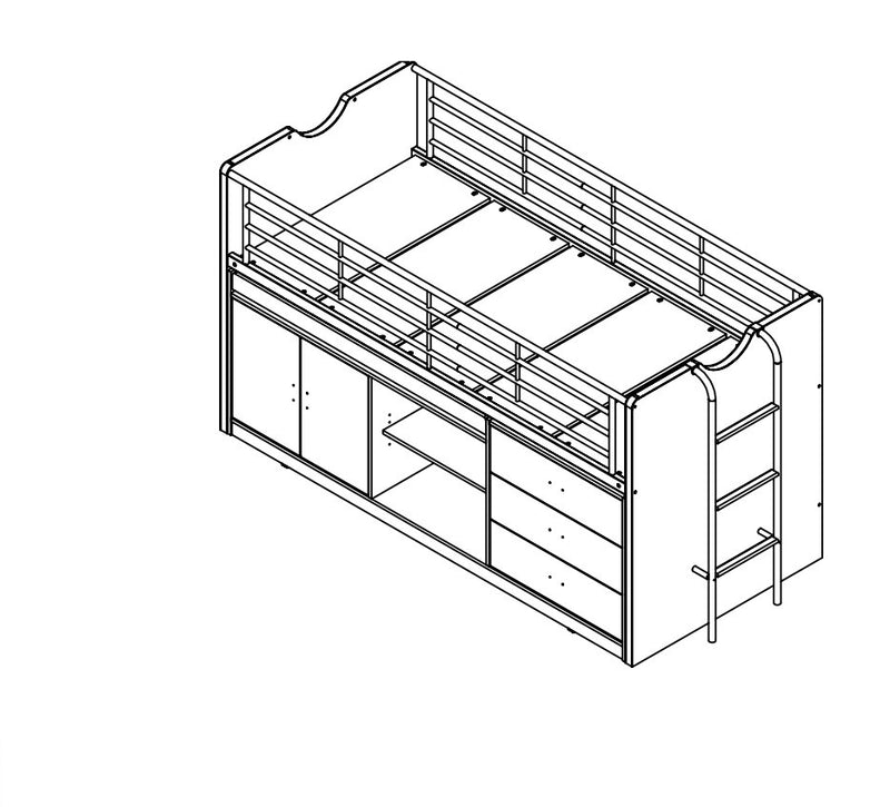 Pat etajat din pal si metal cu birou incorporat si 3 sertare, pentru copii Bonny Alb / Turcoaz, 200 x 90 cm (2)