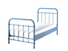 Set Mobila dormitor din lemn de pin si MDF cu pat metalic, pentru copii 3 piese New York Albastru / Alb, 200 x 90 cm (1)