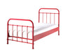 Set Mobila dormitor din lemn de pin si MDF cu pat metalic, pentru copii 3 piese New York Rosu / Natural, 200 x 90 cm (1)