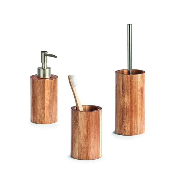 Perie de toaleta cu suport din lemn si plastic, Acacia Natural / Gri, Ø10xH36 cm (3)