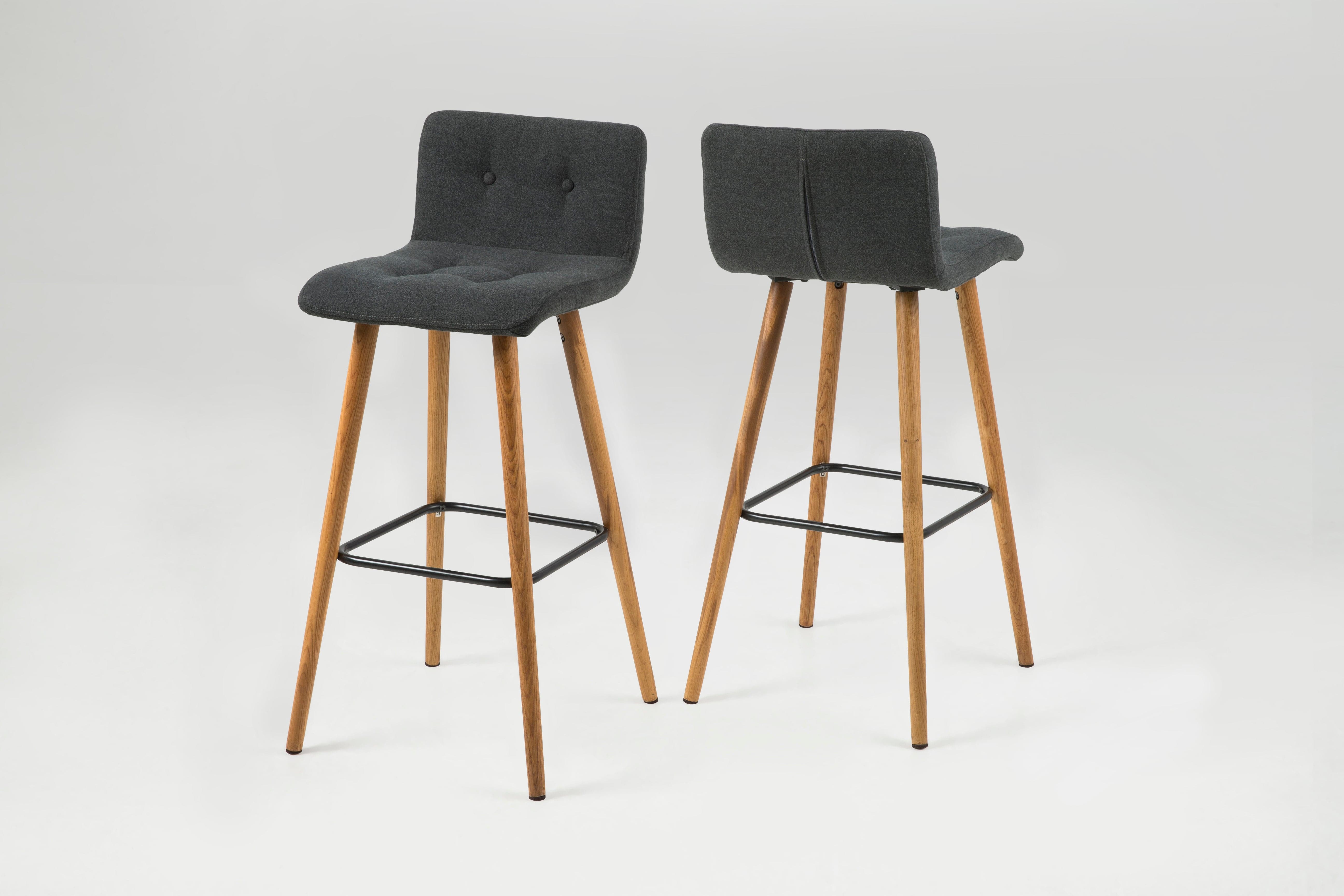Set 2 scaune de bar tapitate cu stofa, cu picioare din lemn Frida Dark Grey, l44,5xA47xH96,5 cm (4)