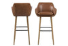 Set 2 scaune de bar tapitate cu piele ecologica si picioare din lemn Nora Maro / Stejar, l55xA54xH101 cm (1)
