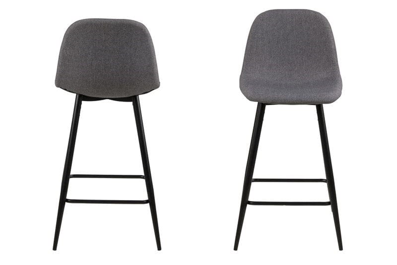 Set 2 scaune de bar tapitate cu stofa si picioare metalice Wilma Gri Deschis / Negru, l43,5xA48,5xH91 cm (1)