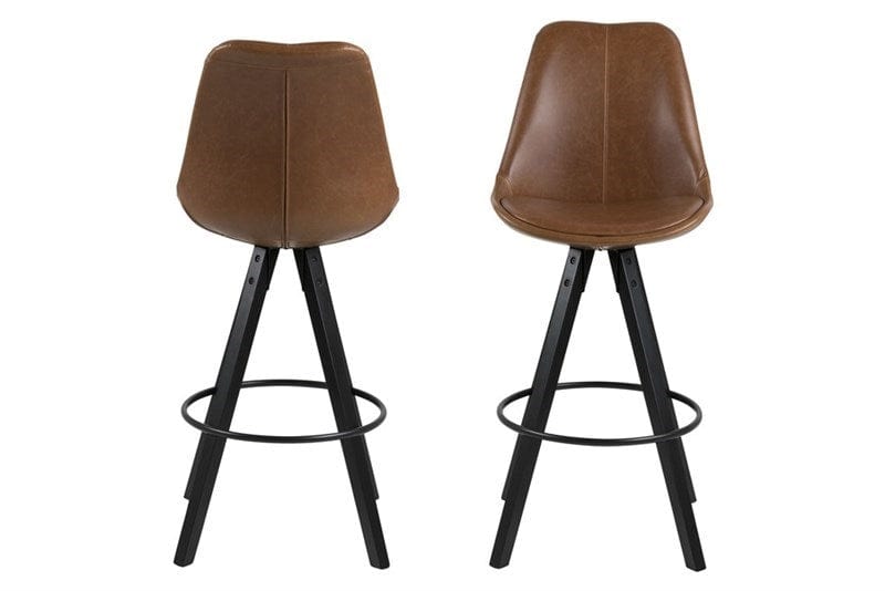 Set 2 scaune de bar tapitate cu piele ecologica si picioare din lemn Dima Maro / Negru, l48,5xA55xH111,5 cm (1)