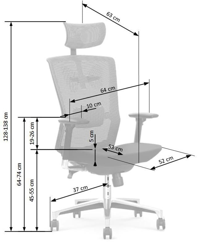 Scaun de birou ergonomic tapitat cu stofa Amberlin Gri / Negru, l64xA63xH120-130 cm (1)