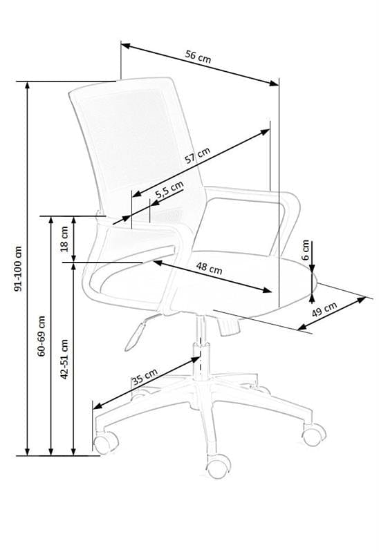 Scaun de birou ergonomic tapitat cu stofa Maurice Negru / Gri, l57xA56xH91-100 cm (8)