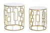 Set 2 mese de cafea din metal si marmura, Cube Marble Alb / Auriu, Ø46xH55 / Ø39xH48 cm (2)