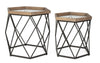 Set 2 mese de cafea din sticla, lemn de brad si metal Smith A Hexagonal Transparent / Natural / Negru, Ø64xH62 / Ø53xH46 cm