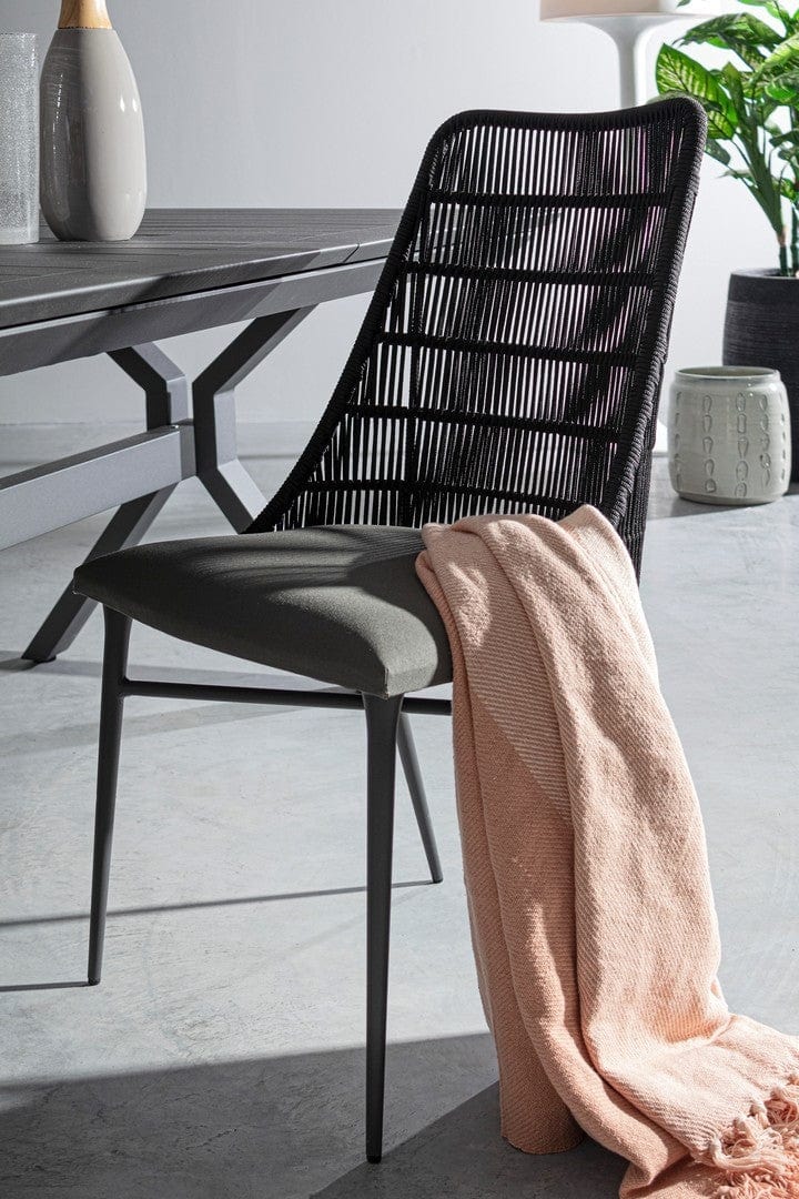 Set 2 scaune de terasa din metal, sezut tapitat cu stofa, Tablita Gri / Negru, l54xA57xH90 cm (1)