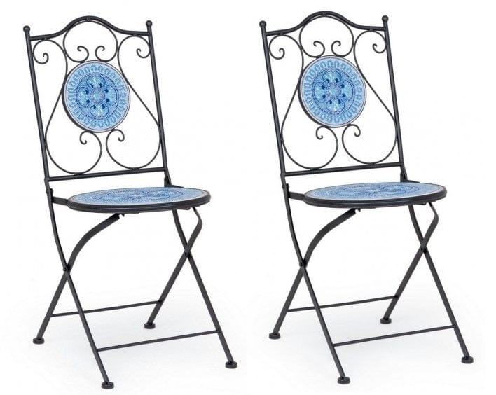 Set 2 scaune pliabile de gradina / terasa din ceramica si metal Bisanzio Albastru / Negru, l39xA47xH92 cm