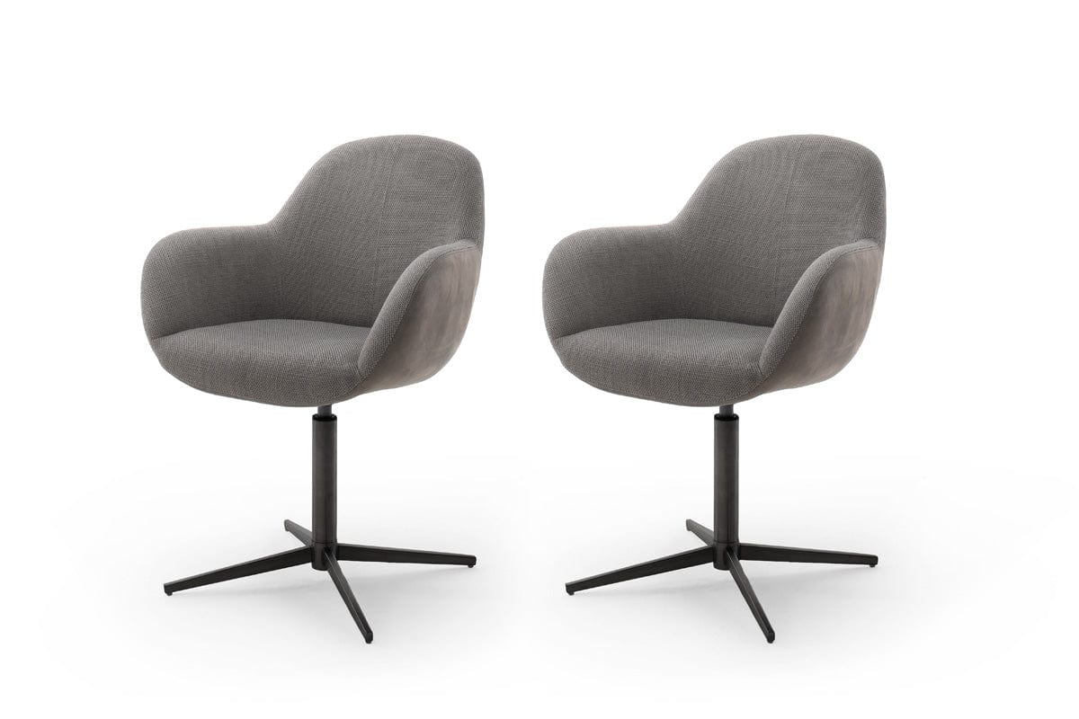 Set 2 scaune rotative tapitate cu stofa si piele ecologica, cu picioare metalice, Melrose Cappuccino / Negru, l64xA64xH88 cm