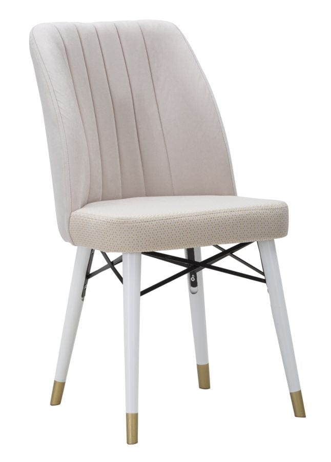 Set 2 scaune tapitate cu stofa si picioare din lemn Bella Velvet Crem / Alb / Auriu, l50xA49xH92,5 cm (2)