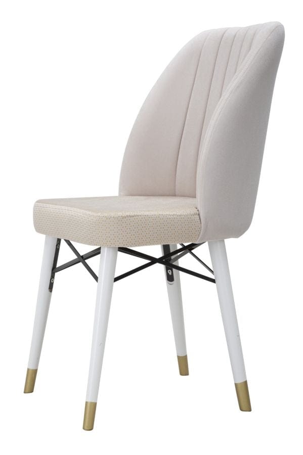 Set 2 scaune tapitate cu stofa si picioare din lemn Bella Velvet Crem / Alb / Auriu, l50xA49xH92,5 cm (5)