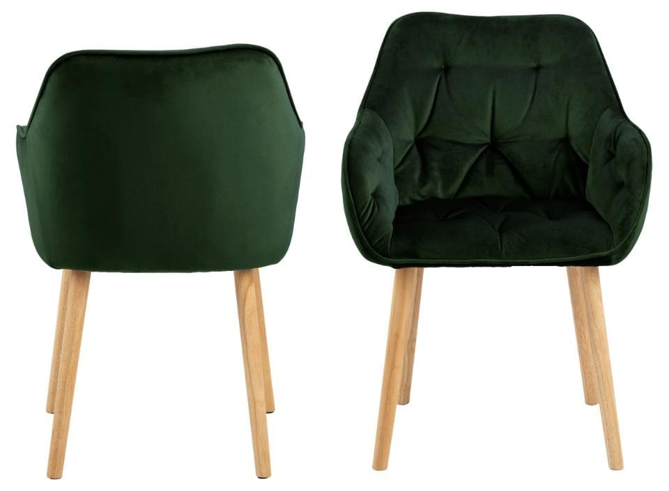 Set 2 scaune tapitate cu stofa si picioare din lemn Brooke Velvet Verde / Stejar, l58xA57xH83 cm (2)
