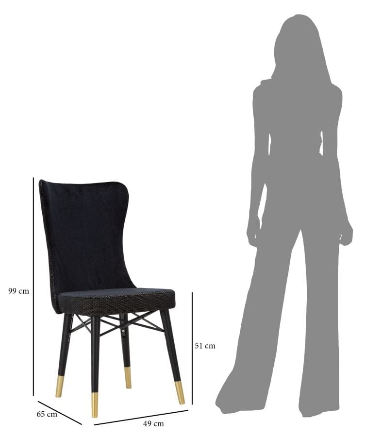 Set 2 scaune tapitate cu stofa si picioare din lemn, Mimoza Velvet Negru / Auriu, l40xA65xH99 cm (10)
