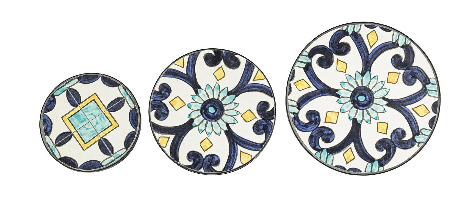 Set 3 masute suport flori din ceramica si metal, Positano Round Multicolor / Negru, Ø20xH51 cm / Ø25xH57 cm / Ø30xH68 cm (1)
