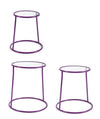 Set 3 mese de cafea din sticla si metal Magia Transparent / Violet, Ø48,5xH52 cm / Ø44xH48 cm / Ø40xH42,5 cm (1)