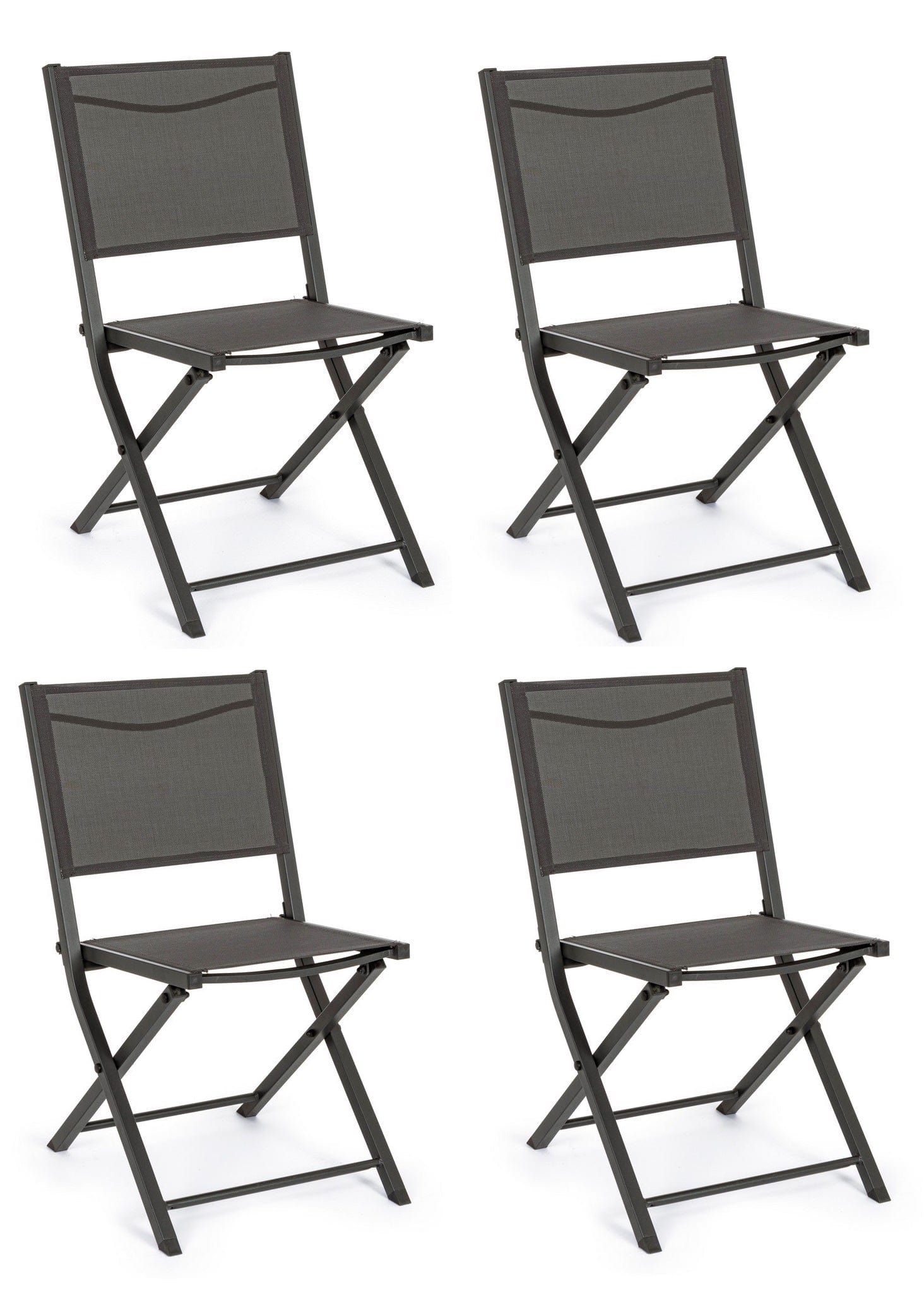 Set 4 scaune pliabile de gradina / terasa din metal si material textil Hilde Antracit, l48xA55,5xH82,5 cm