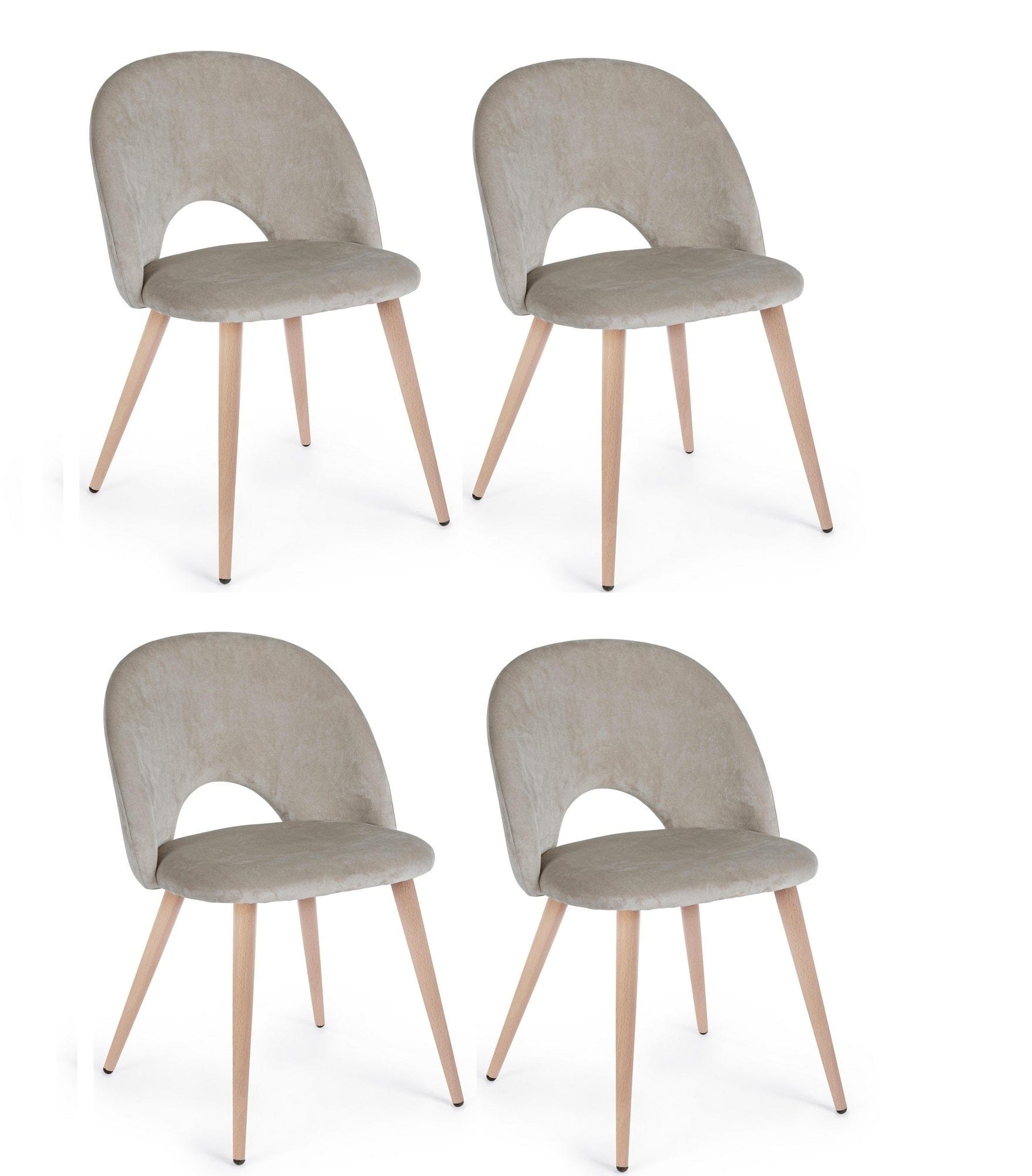 Set 4 scaune tapitate cu stofa si picioare metalice Linzey Velvet Grej / Natural, l53xA60xH82 cm