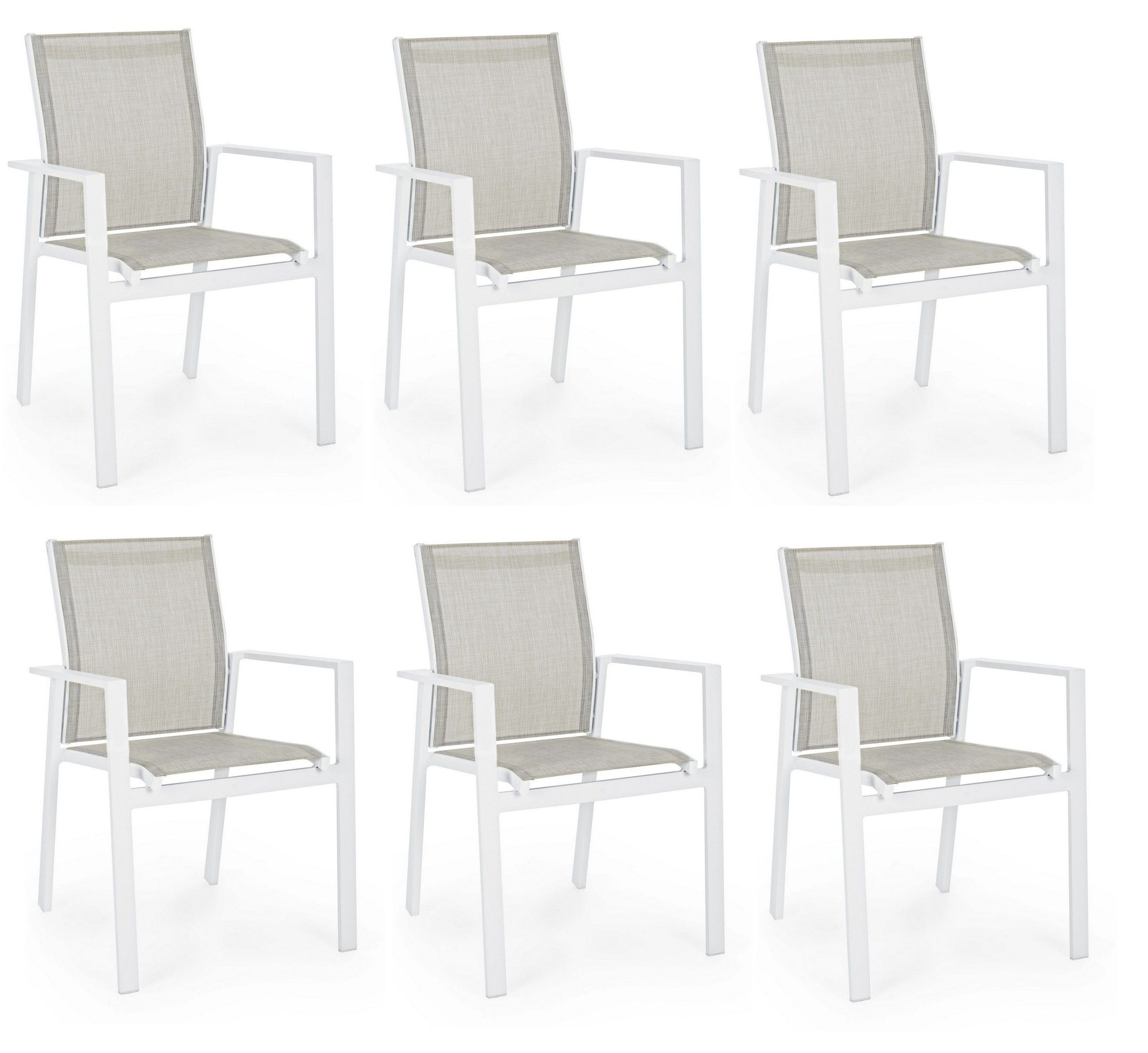 Set 6 scaune de gradina / terasa din metal si material textil Crozet Gri / Alb, l56,5xA62xH88 cm