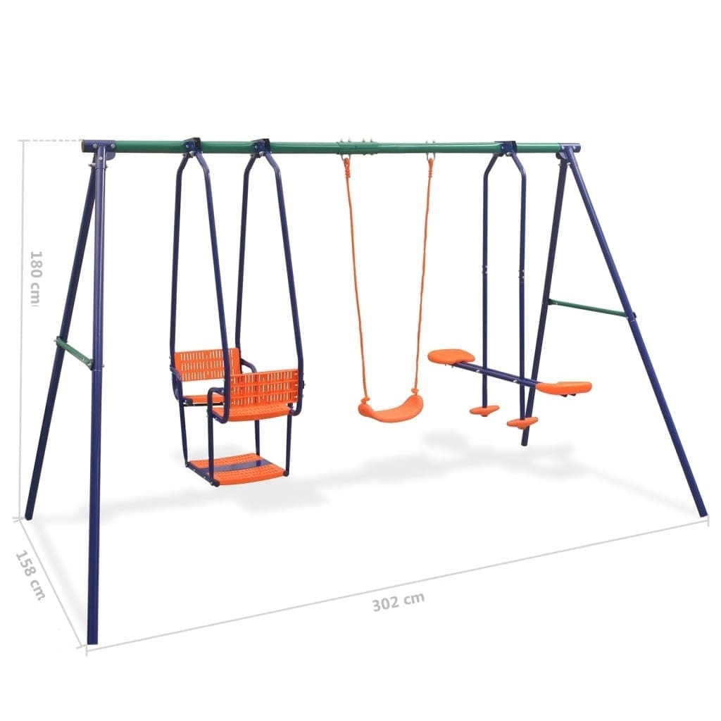 Set de joaca exterior din metal si plastic, pentru copii, cu leagane, Swing Bleumarin / Verde / Portocaliu, L302xl158xH180 cm (9)