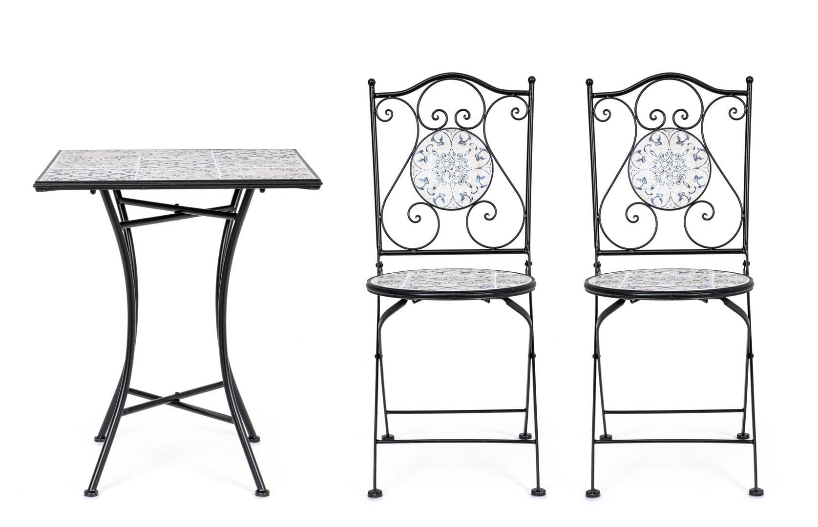 Set masa + 2 scaune pliabile pentru gradina / terasa, din ceramica si metal, Erice Square Multicolor / Negru, L60xl60xH75 cm (4)