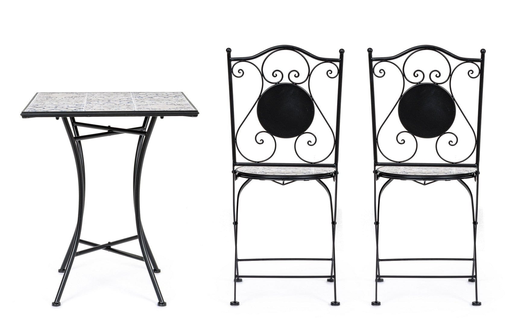 Set masa + 2 scaune pliabile pentru gradina / terasa, din ceramica si metal, Erice Square Multicolor / Negru, L60xl60xH75 cm (6)
