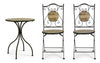 Set masa + 2 scaune pliabile pentru gradina / terasa, din ceramica si metal, Kansas Natural / Negru, Ø60xH75 cm (4)