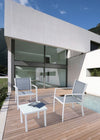 Set masa de cafea + 2 scaune pentru gradina / terasa, din sticla, material textil si metal, Auri Gri / Alb, L45xl45xH38 cm (1)