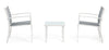 Set masa de cafea + 2 scaune pentru gradina / terasa, din sticla, material textil si metal, Auri Gri / Alb, L45xl45xH38 cm (2)