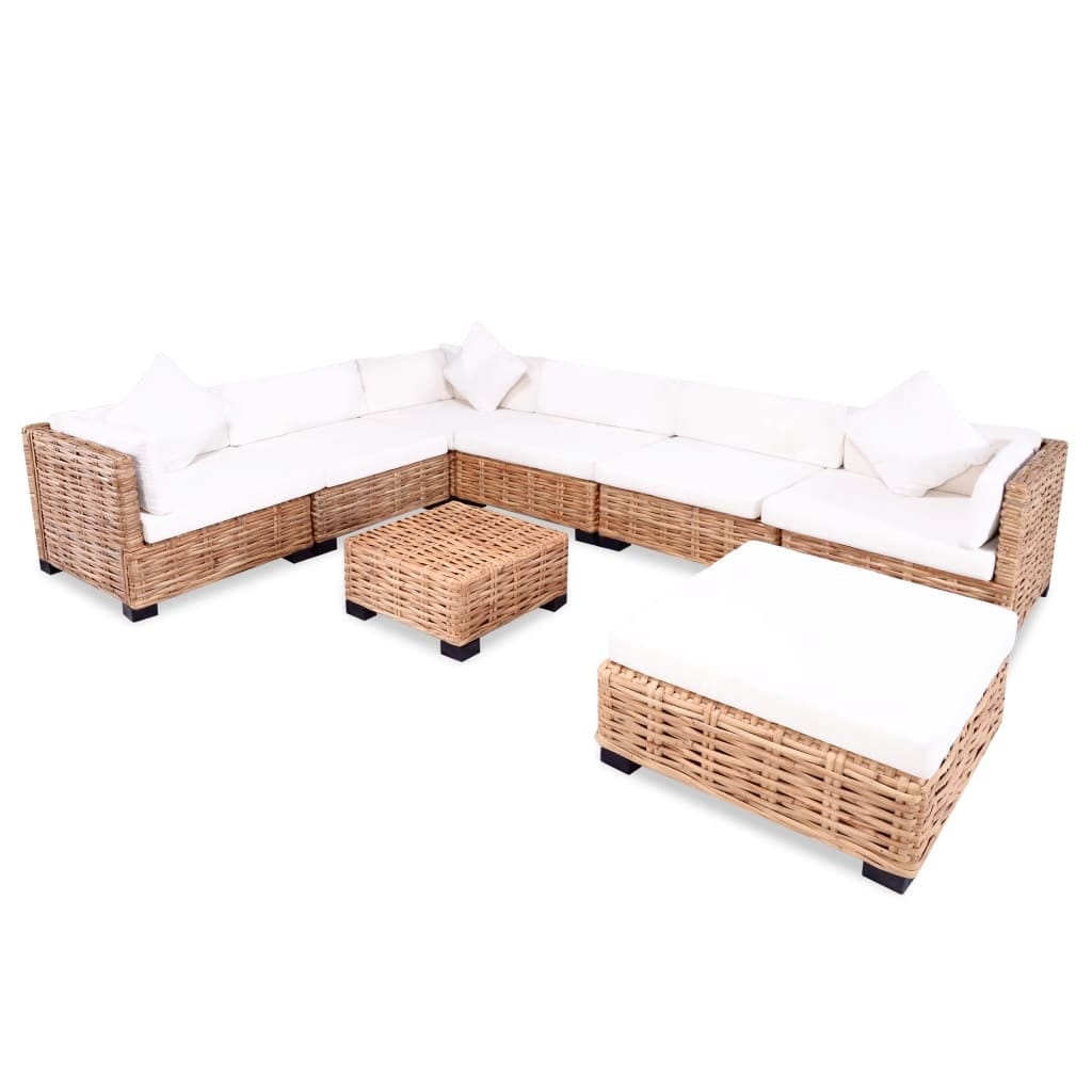 Set mobilier modular pentru gradina / terasa, Lucy Natural / Crem, coltar 6 locuri + taburet + masa de cafea (1)