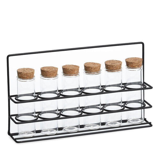 Set recipiente pentru depozitare condimente, cu suport metalic, Glass Negru / Natural, 7 piese (1)