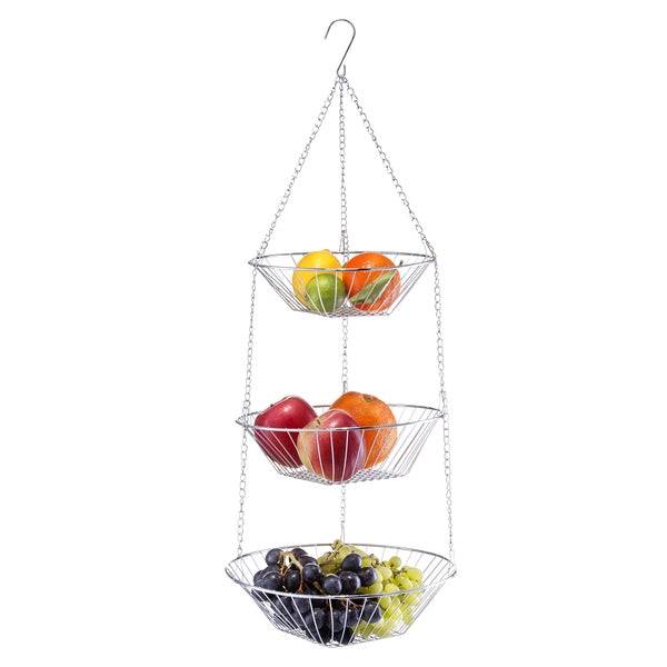 Suport suspendabil din metal pentru fructe, cu 3 nivele, Basket Crom, Ø25,5xH72 cm (1)