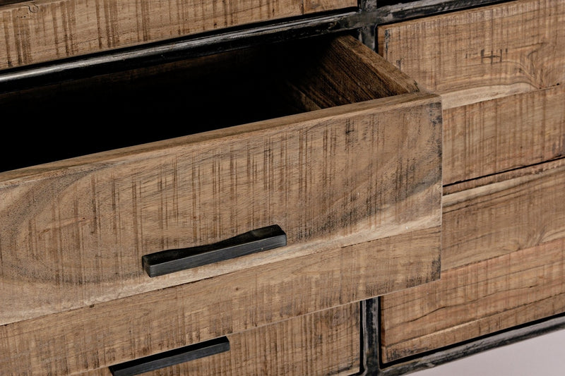 Vitrina din lemn de salcam si metal, cu 4 sertare si 4 usi Elmer Natural, l140xA40xH160 cm (5)