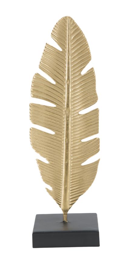 Decoratiune metalica cu suport lumanare, Leaf Glam Auriu / Negru, L10xl10xH34 cm