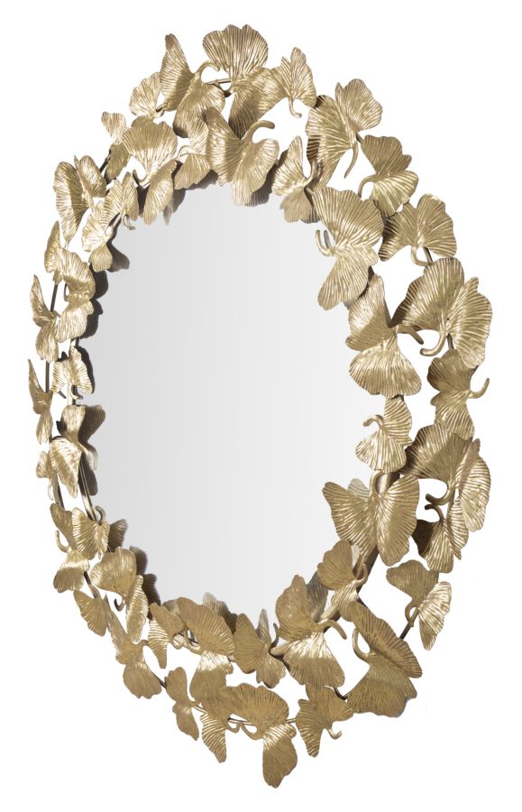 Oglinda decorativa din metal, Leaf Round Auriu, Ø87 cm (2)