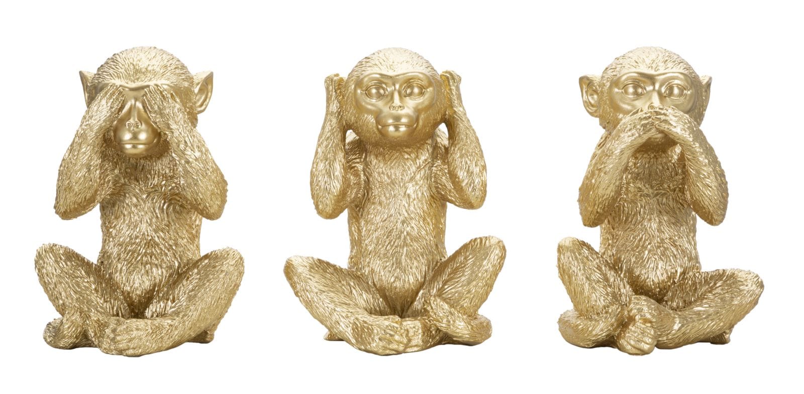 Set 3 decoratiuni din polirasina, Monkey Auriu, L13xl14xH19,5 cm