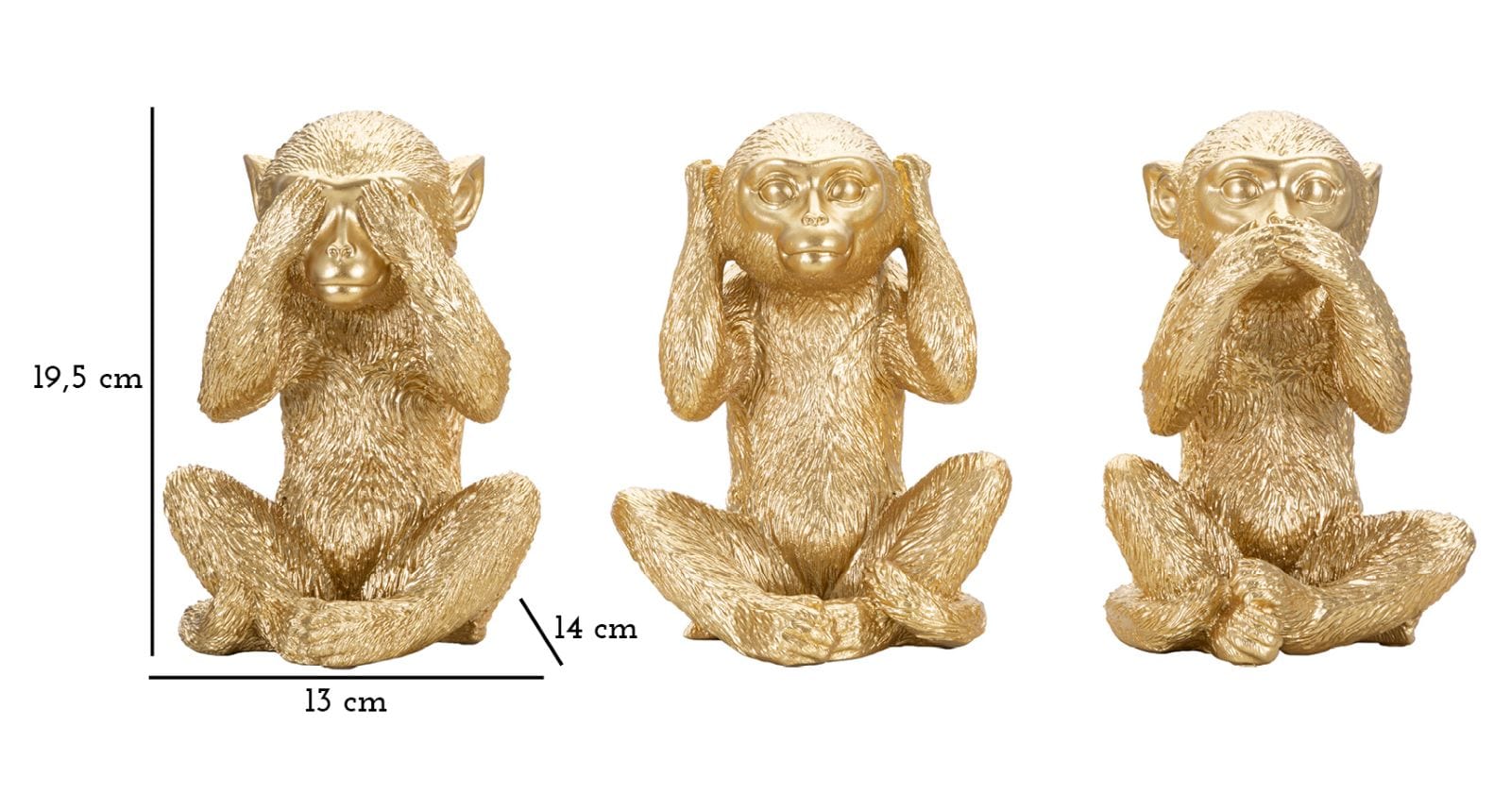 Set 3 decoratiuni din polirasina, Monkey Auriu, L13xl14xH19,5 cm (6)