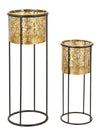Set 2 suporturi ghivece din metal, Flat Coppia Negru / Auriu, Ø17xH45 / Ø13,5xH33 cm