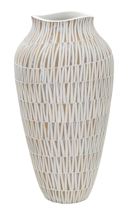 Vaza decorativa din polirasina, Stiky Auriu / Alb, Ø22xH44 cm