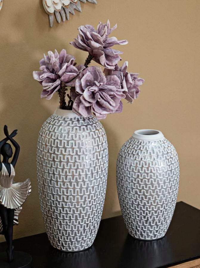 Vaza decorativa din polirasina, Wave Alb / Auriu, Ø21xH43 cm (4)