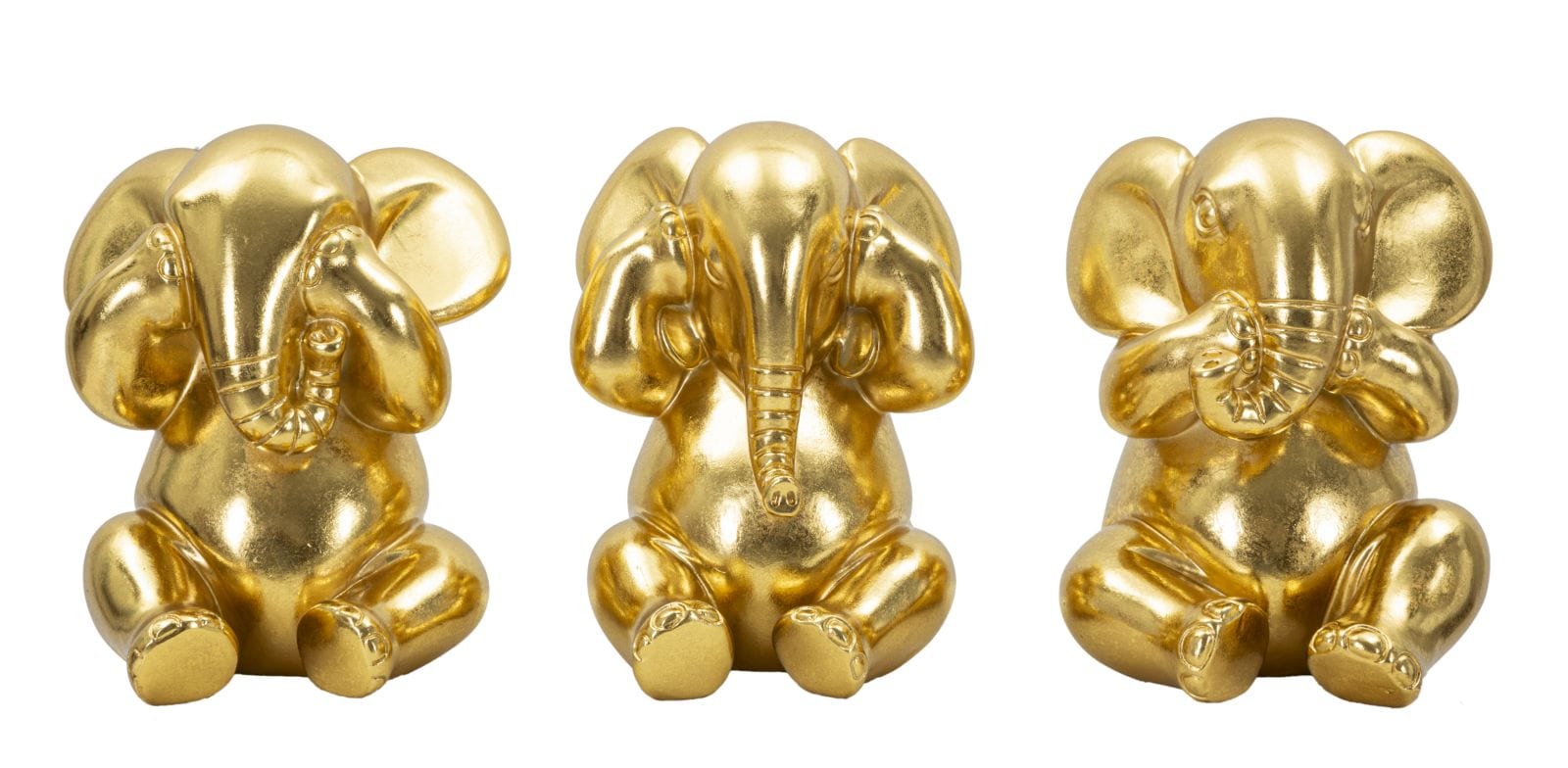 Set 3 decoratiuni din polirasina, Elephant Auriu, Ø15,5xH20,5 cm