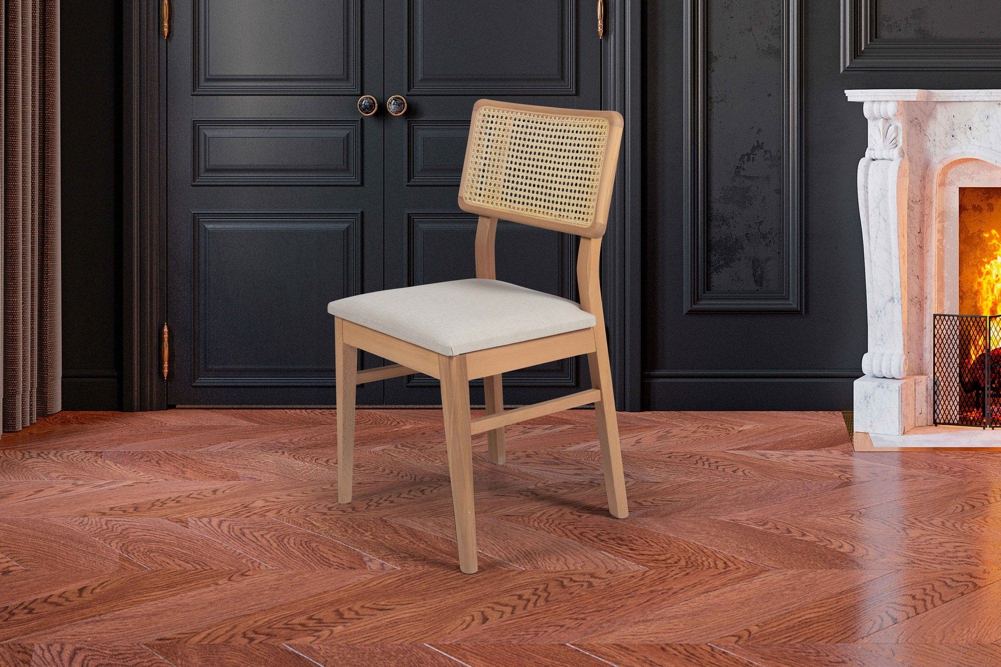 Scaun tapitat cu stofa si picioare din lemn, Albero 72 Ivoir / Natural, l43xA49xH85 cm (6)