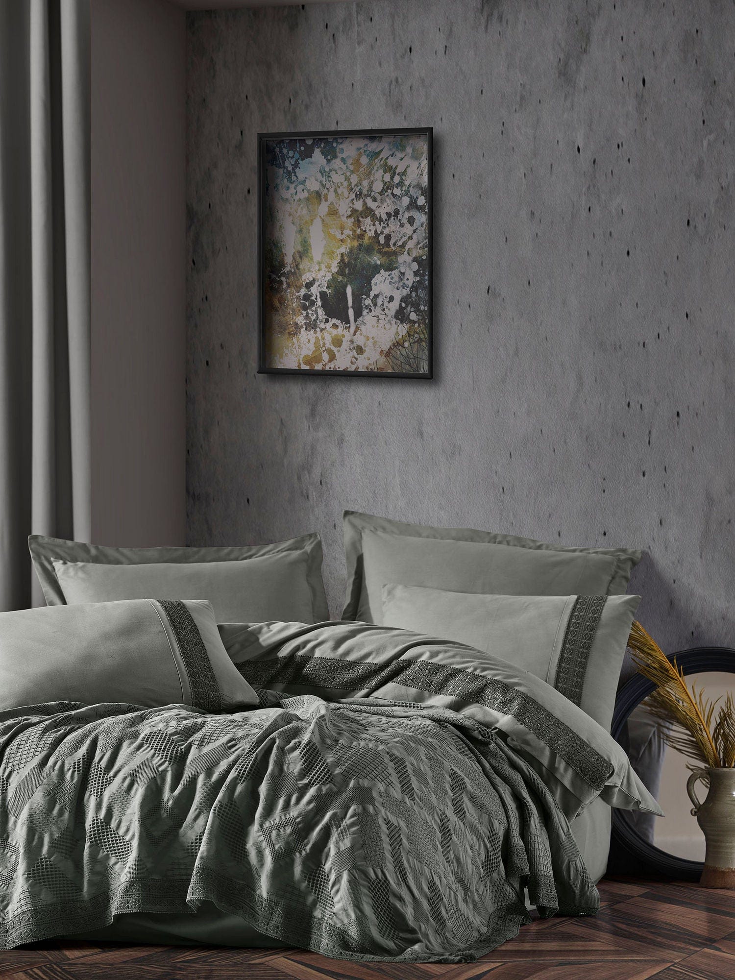 Lenjerie de pat din bumbac, Freya Antracit, 200 x 220 cm