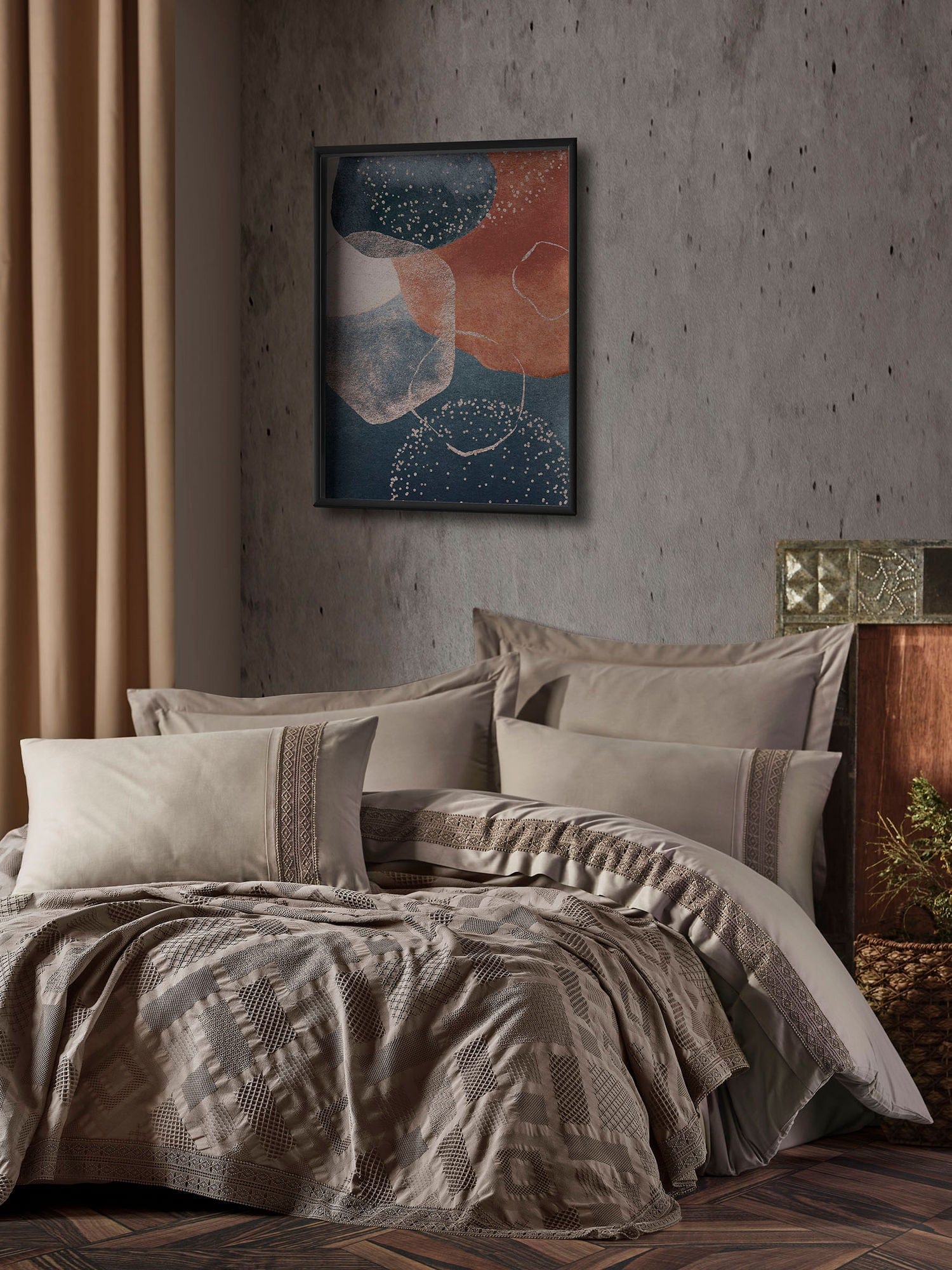Lenjerie de pat din bumbac, Freya Grej, 200 x 220 cm